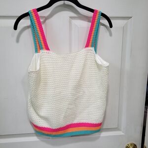 2/$30 Colorful Lined Crochet Knit Women's Top XL